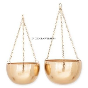 High Demanding <b>Gold</b> Plated Hammered Texture Heavy Duty Metal Round Shape 3 Tier Hanging <b>Planters</b> For Home & Hotel Decoration - Product Image 2