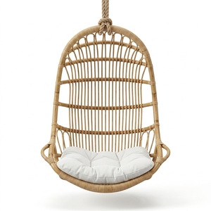 Fauteuil suspendu en rotin naturel Subaliu Skopje HC, chaise balançoire de jardin extérieure avec coussin en sergé, décoration de patio, design artistique pur - Product Image 1