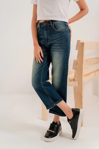 Jeans taille haute à jambes larges pour femmes hiver décontracté respirant Denim pantalon plat avant Style - Product Image 6