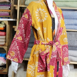 Floral Printed Vintage Kantha Kimono Jacket Free Size Kantha Robe Gifts <b>for</b> Her <b>Women</b> Wear Casual Robe Front Open Lace up Jacket - Product Image 4