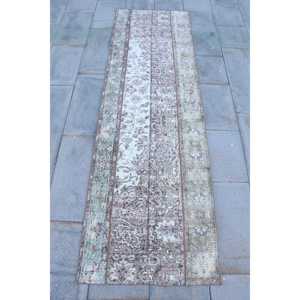 Turkish Rug, 2.4x8 ft Runner Rug, <b>Brown</b> White <b>Wool</b> Rug - Product Image 1