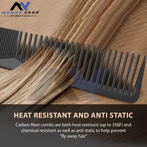 Peine de estilismo profesional de 7 pulgadas de fibra de carbono negro antiestático resistente al calor peine todo el cabello fino diente ancho - Product Image 5