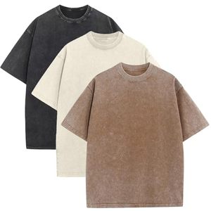 <span class=keywords><strong>T</strong></span>-<span class=keywords><strong>shirt</strong></span> Casual Unisex Oversize in Cotone 100% Tinta Unita Effetto Vintage Lavato Vestibilità Ampia Manica Corta 250gsm Beige+Caffè+Nero Taglia M - Product Image 1