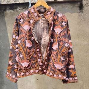 Handmade floral print cotton jacket Boho Suzani Kantha coat Suzani Embroidered Jacket - Product Image 1