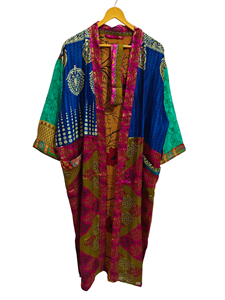 Robe longue de style japonais, vêtements de détente, couvre-bikini, vêtements de bain, kimono en soie de sari recyclée indienne, robe de nuit - Product Image 6