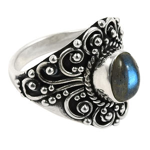 Anillo de aspecto artesanal de piedras preciosas de labradorita Natural de plata oxidada 925 joyería hecha a mano proveedores al por mayor hechos en la India - Product Image 1