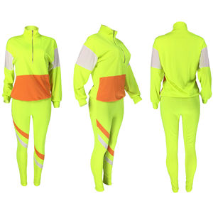 Chándal cortavientos ligero de 2 piezas para mujer, pantalones de chándal con capucha y cremallera completa con cuello levantado y patrón sólido - Product Image 5