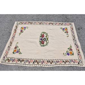 พรมขนสัตว์ตุรกีวินเทจ3.8 x 5.2ft เบจสีดีเย็บปะติดปะต่อกันดีไซน์สำหรับการใช้ชีวิตสี่เหลี่ยมผืนผ้าน้ำยางข้นลายไม้ไผ่ - Product Image 4