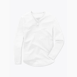 Custom Logo <b>White</b> Henley <b>Shirt</b> Buttery Soft, Signature Fit, <b>Long</b> <b>Sleeves</b>, Curve Hem 62% Polyester, 33% Cotton, 5% Spandex - Product Image 5