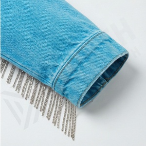 Veste en jean pour femme, classique, avec attaches ajustables à la taille, boutons argentés, look décontracté chic, couleur personnalisée, vêtement de rue, vêtement d'extérieur - Product Image 6
