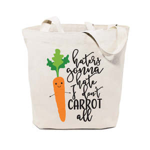 Open-Closure <strong>All</strong> Cotton Canvas Tote Bag 'Haters Gonna <strong>Hate</strong> I Don't Care' Carrot Design - Product Image 1