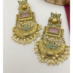 Bán Buôn Thiết Kế Mới Vàng Màu Xanh Lá Cây Chandbali Jhumka Bông Tai Cổ Monalisa Đá Ngọc Trai Cho Phụ Nữ Cô Gái Thả Tai Làm Bằng Đồng - Product Image 2