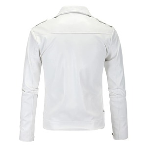 Slim Fit blanc en cuir véritable veste pour hommes décontracté Locomotive fermeture éclair vêtements mâle mode Bomber moto vêtements d'extérieur manteaux Hombre - Product Image 2
