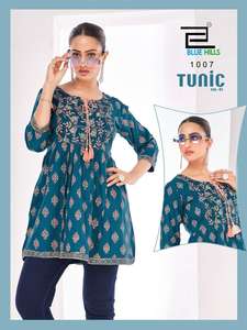 New Catalog Launching Maruti Fashion Indian Pakistani Designer Clothing <b>Women's</b> Ethnic Heavy Rayon Embossed Short Top <b>Dress</b> - Product Image 6