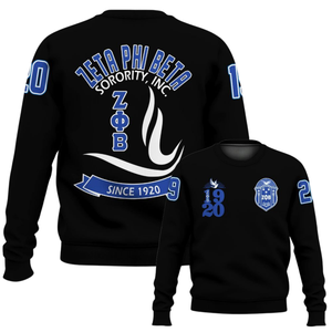 Sudadera Azul con Cuello Redondo Bordada de Zeta Phi Beta, Sudadera de Forro Polar para Mujer de la Hermandad Griega 1920 - Product Image 6