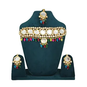 Gold-Plated Kundan <b>Studded</b> Choker Jewellery Set Gold Toned for Weddings - Product Image 1