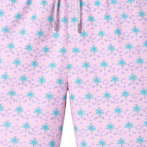 <b>Men</b> Recycled Swim <b>Shorts</b> <b>Pink</b> and Green Palm Print Quick Dry Beach Swim Trunks with Elastic Waist Drawstring and Pockets - Product Image 6