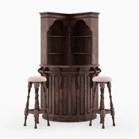 Ensemble de bar d'angle en teck massif rustique, avec tabourets de bar rembourrés faits à la main, écologiques, durables, de luxe, pour hôtel