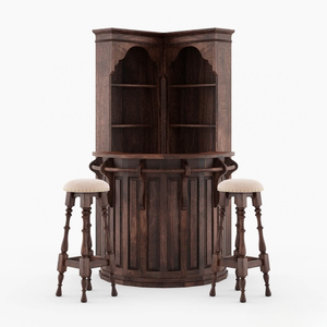 Ensemble de bar d'angle en teck massif rustique avec tabourets de bar rembourrés, artisanat de luxe, intérieurs écologiques et durables - Product Image 2