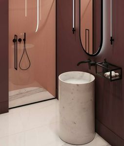 Lavabo de pedestal de mármol redondo moderno Textura de piedra pulida de lujo para villas y baños de hoteles - Product Image 2