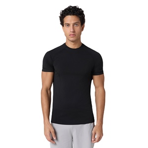 T-shirt de sport décontracté pour homme en jersey uni, à manches courtes, séchage rapide, respirant, coupe ajustée, avec logo frontal - Product Image 1