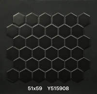 Pierre noire et blanche bleue brillante comme l'hexagone 51x59mm carreaux de mur en porcelaine montés sur maille carreaux de mosaïque en céramique décoratifs