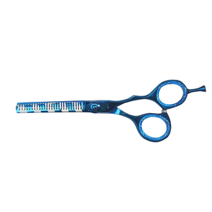 Ciseaux à effiler en acier inoxydable revêtus de couleur bleue avec vis réglable en or - Product Image 5