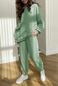 Traje de invierno de 2 piezas de alta calidad para mujer, logotipo personalizado, Sudadera con capucha de manga larga, pantalones para correr, 100% algodón, venta al por mayor, talla grande para mujer - Product Image 4