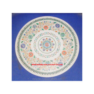 Plaque en marbre blanc personnalisée, magnifique œuvre d'art en marbre blanc incrusté avec un motif floral pour la décoration de mariage - Product Image 1