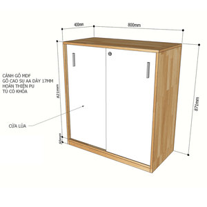 2-Tier <b>Sliding</b> <b>Door</b> Filing Cabinet 80x40x87cm Modern Minimalist Rubber Wood Lockable Adjustable for Office Workshop-THS68025 - Product Image 5