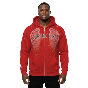 เสื้อฮู้ดสตรีทแวร์โลโก้แบบกำหนดเอง ผ้าฝ้ายเทอร์รี่ 100% ซิปแบบรูดขึ้น แต่งกระดุมแบบดิสเทรส เสื้อฮู้ดซิปสำหรับผู้ชาย - Product Image 4