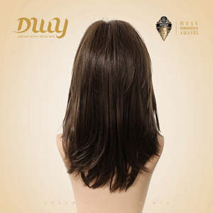 Perruque synthétique mi-longue brune Tanya-DWY avec partie libre et dentelle frontale - Product Image 1