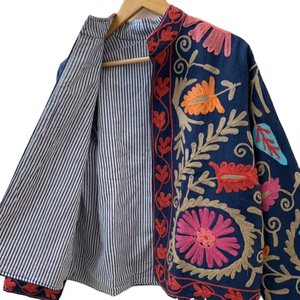 Manteau kimono long d'hiver vintage en velours brodé Suzani, style bohème, 100% coton, design indien - Product Image 5