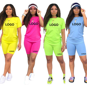 ชุดเสื้อยืดและกางเกงขาสั้นสำหรับผู้หญิงชุดฤดูร้อนเสื้อยืดและชุดสั้น2ชิ้นชุดกางเกงขาสั้นนักขี่จักรยานว่างเปล่าชุดกางเกงขาสั้นออกแบบได้เองสำหรับผู้หญิง - Product Image 6