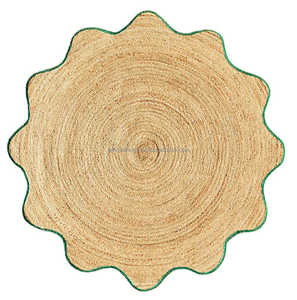 Alfombras rectangulares trenzadas de ratán y yute de cáñamo 100% con diseño Redondo, alfombrillas de yute indio para sala de estar y espacio para puertas - Product Image 3