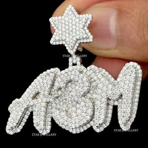 Pendentif en forme de lettre en moissanite VVS taille brillant, argent sterling 925, style hip-hop personnalisé, plaqué or rose, bijoux unisexe - Product Image 1