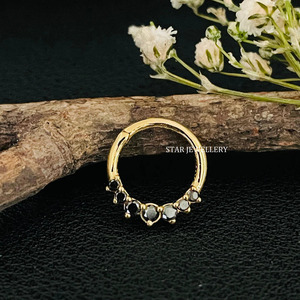 14K Solid Gold Natural Black Diamond <b>Daith</b> <b>Earring</b> FIne Jewelry. - Product Image 4