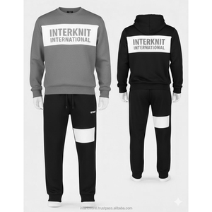 Conjunto Deportivo para Hombre de 2 Piezas, Sudadera con Capucha Gris Jaspeado, Pantalones Jogger de Felpa, Ropa Deportiva Informal para Entrenamiento, Lavado Ácido, Color Sólido - Product Image 2
