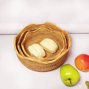 Juego de bandejas de mimbre natural de 3 piezas hechas a mano con cuencos de mimbre decorativos redondos, Color de tamaño personalizable para almacenamiento de cocina - Product Image 3