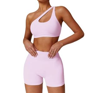 Ensemble de yoga et fitness couleur unie entièrement personnalisé, taille standard, avec legging et short à taille élastique, ensemble 2 pièces pour femme - Product Image 1