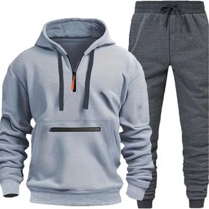 Nuevo Conjunto Deportivo de Otoño Invierno para Hombre, Sudadera con Capucha y Cremallera + Pantalones, Estampado Sólido, Transpirable, de Forro Polar, Ropa Deportiva Informal de Alta Calidad - Product Image 1