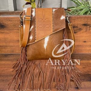 Nuevo bolso cruzado con flecos de punto de bota de cuero genuino para mujer, bolso cruzado oculto para llevar a mano, monedero de cuero de vaca - Product Image 1