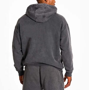 Custom Full Zip Up Hoodie And Short <b>Sets</b> Two Piece Acid Stone Washed Sweatsuit Distressed <b>Embroidery</b> Tracksuit For Men - Product Image 4