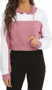 Women's Casual Long Sleeve Cropped Hoodie Color Blocked <b>Top</b> Sweatshirt Pullover <b>Crop</b> Hoodie - Product Image 5