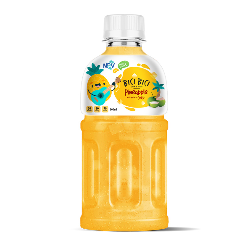 Ананасовый сок оптом с Nata De Coco 300 мл бутылка для домашних животных, смешанные свежие напитки из Вьетнама