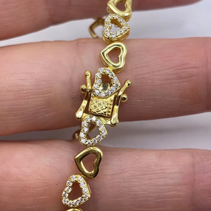 Bracelet tennis cœur pour femme en diamant de laboratoire 5 carats, argent sterling plaqué or, style vintage, pour anniversaire et fiançailles - Product Image 1