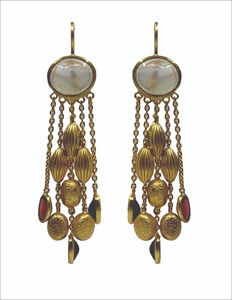 Fancy Gemstone Creative Moonstone Gemstone <b>Garnet</b> Sterling Silver Gold Plated Oval Shape Personality Chain <b>Earrings</b> - Product Image 3