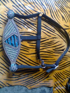 DD Leather's Best Quality Horse Head Collar English Saddle Western Style Bronc Halter Fancy <b>Bling</b> Assorted Sizes High Halters - Product Image 5