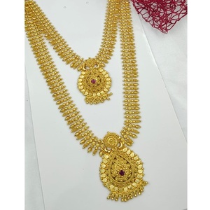 Collar de templo de oro antiguo con pendientes Lakshmi Kasu, collar de novia, Conjunto Clásico, joyería de gran templo, conjunto de oro, conjunto de boda - Product Image 1