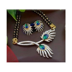 Ensemble de bijoux fins Morpankh en acier inoxydable et cuivre, mangalsutra de mariage, zircon, diamant, perle, plaqué or, plusieurs bagues cadeaux - Product Image 1